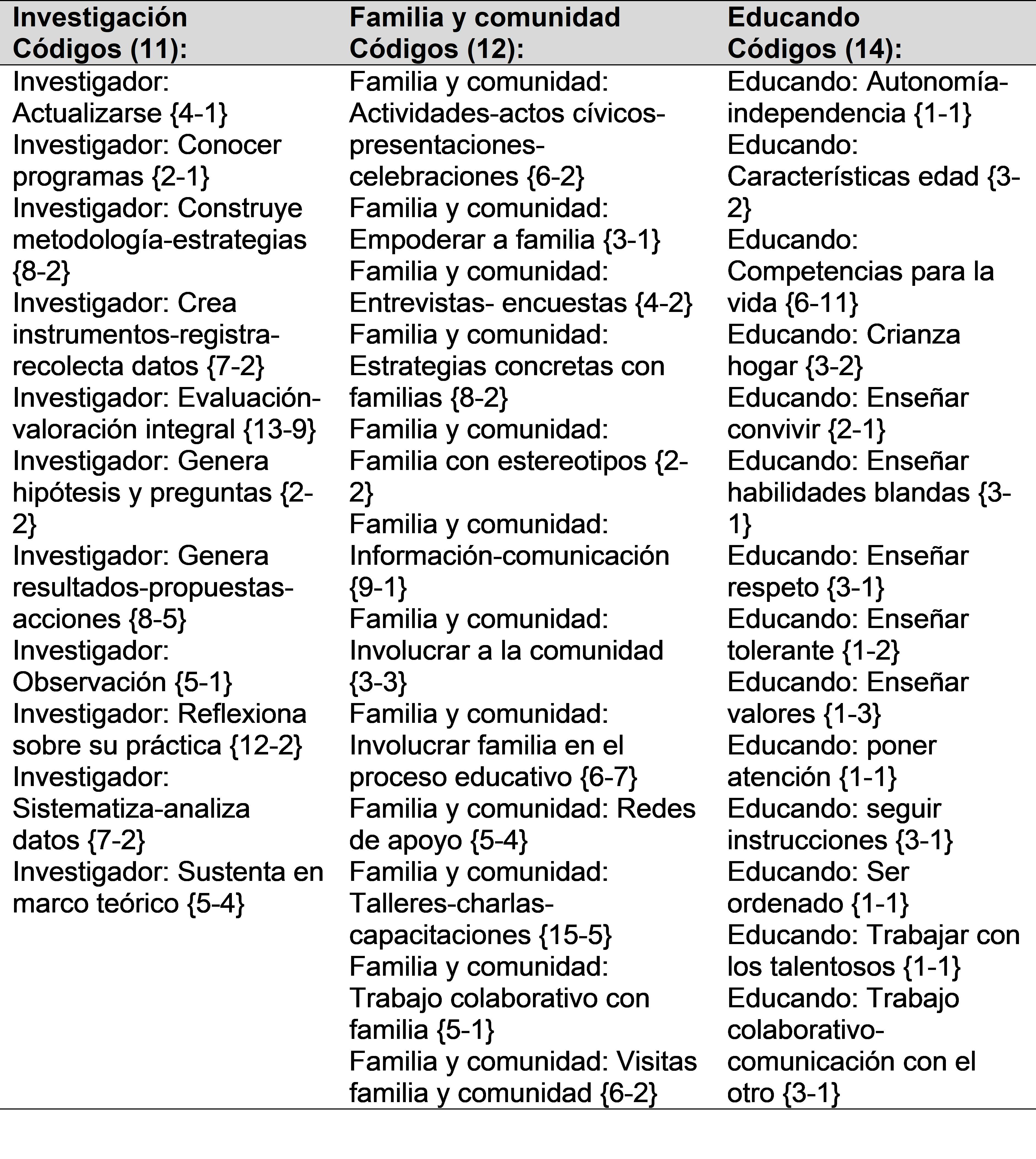 Ejemplo de  categorías utilizadas para la elaboración del perfil profesional de la EE, etapa 1. Costa  Rica.