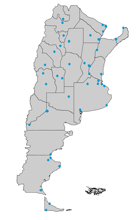 Mapa de las localidades relevadas. Encuesta ESAyPP/PISAC COVID-19.  2021