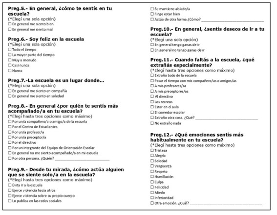 Bloque de
preguntas “Vínculos
afectivos y experiencia estudiantil”